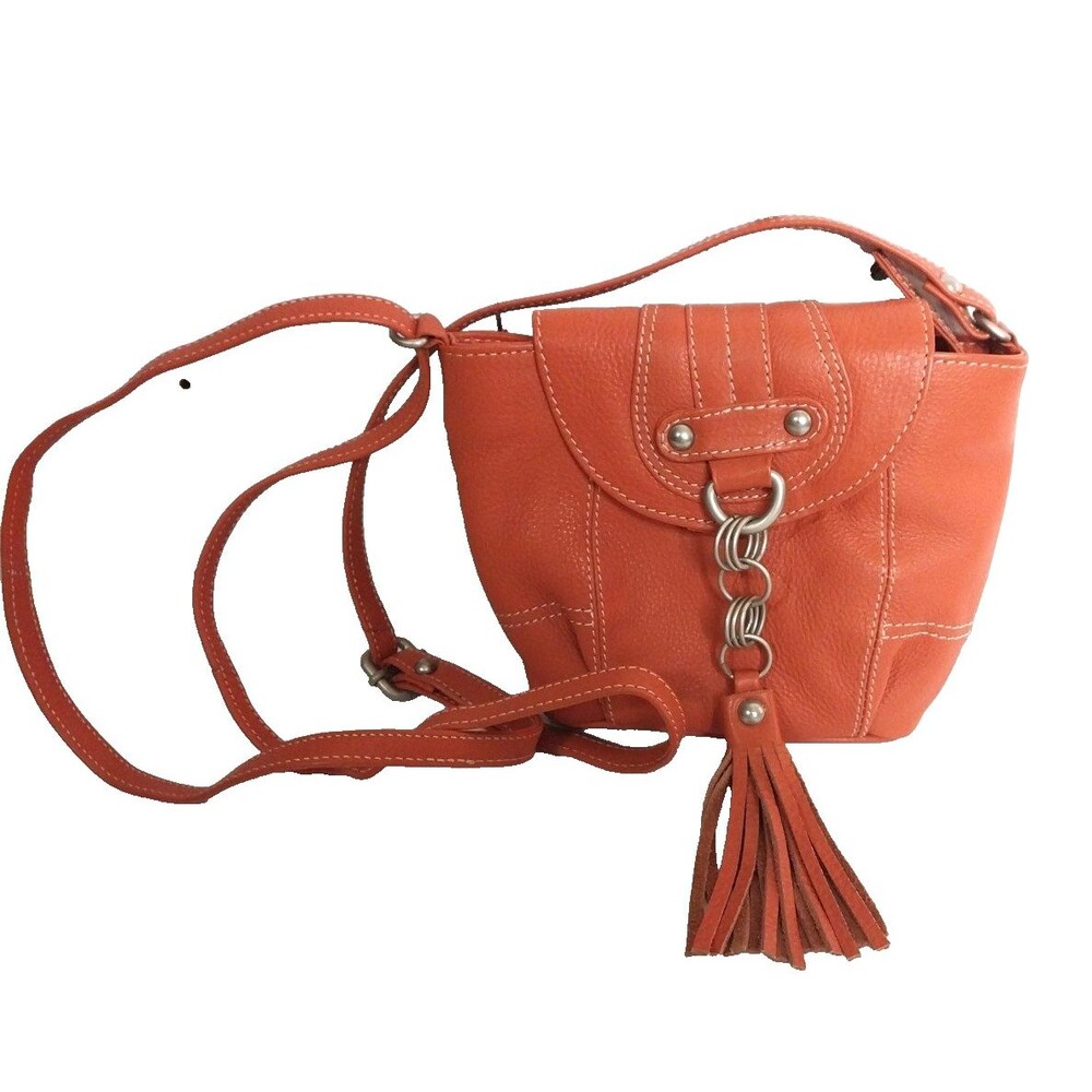 Paul & Taylor Leather Crossbody Bag Side Zipper Tassel Adjustable Burnt Orange